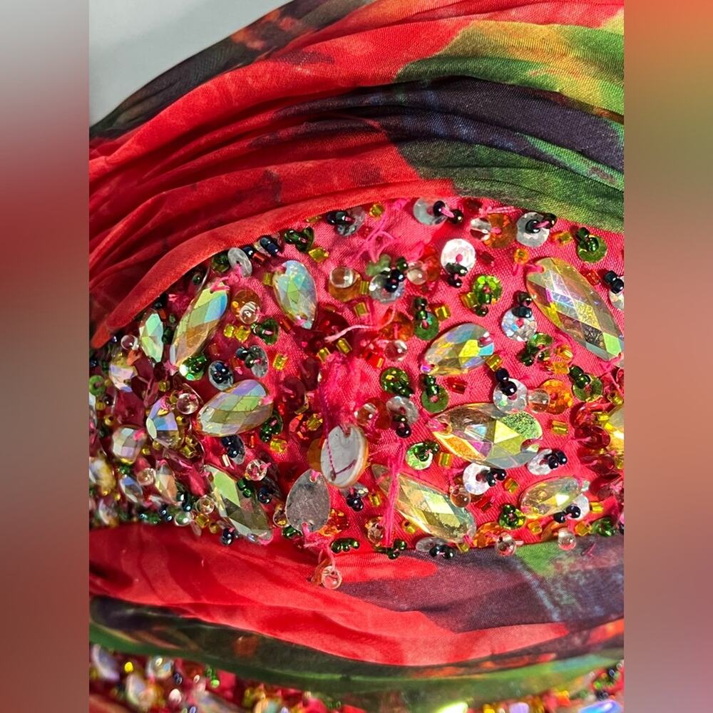 Frenchy by Heather French Henry Colorful Boho Strapless Chiffon Maxi Gown - Picture 8 of 12